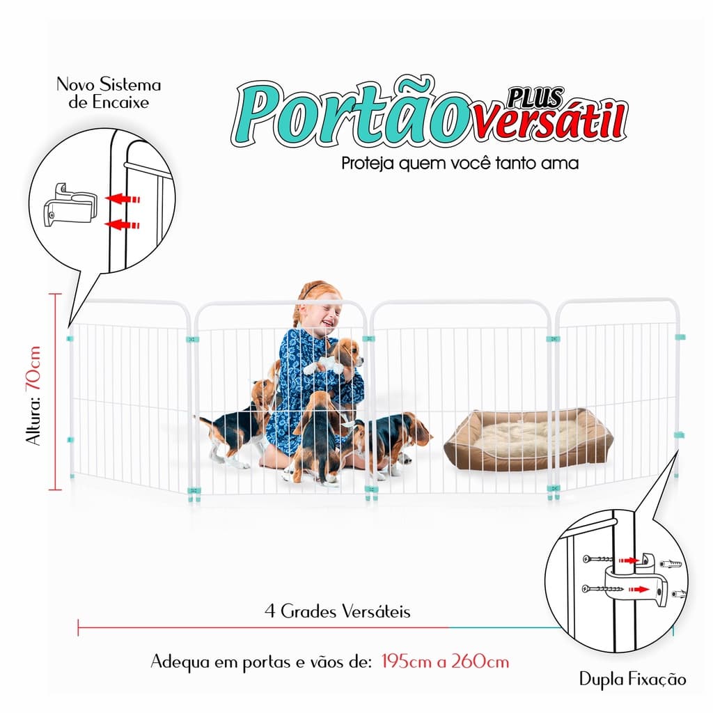 Portão Para Criança Grade De Segurança Para Cachorro - Cercado Versátil Plus c/4 Grades