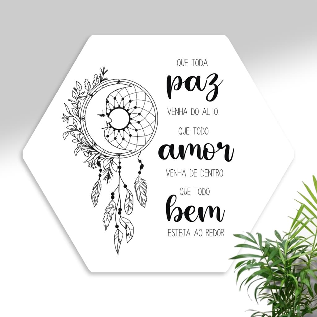 Quadro Decorativo Paz, Amor e Bem - hexagonal