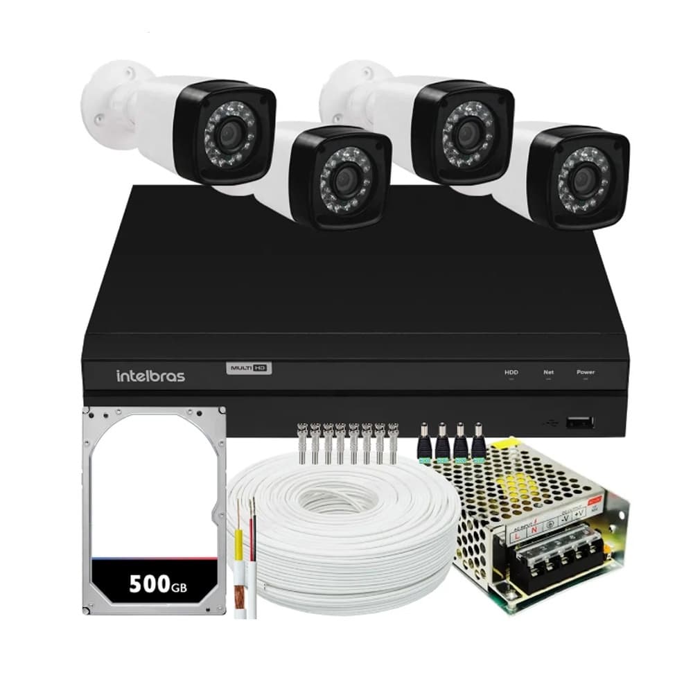 Kit Cftv 4 Cameras Segurança HD 1.0 Megapixel 720P Dvr Intelbras