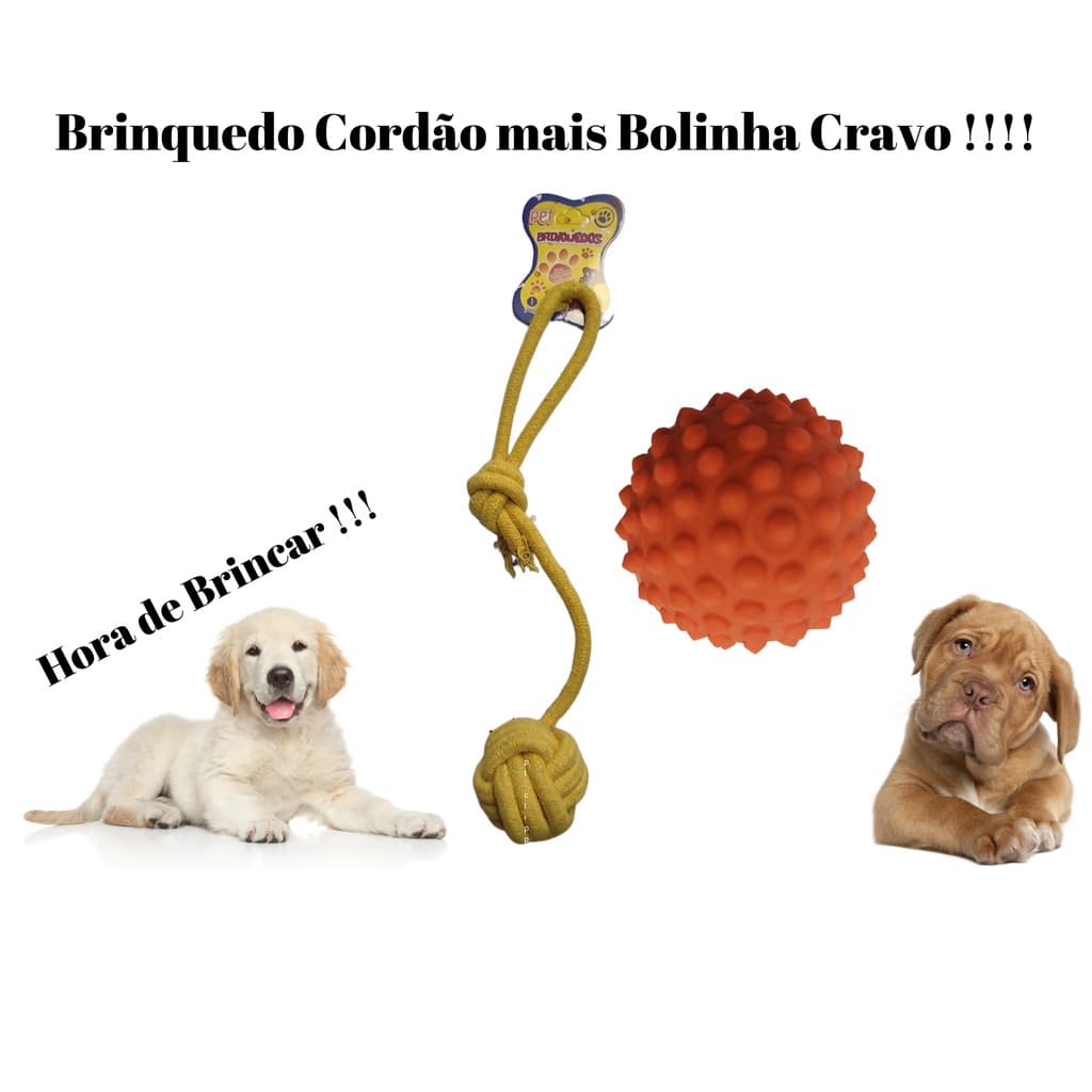 Kit Brinquedo Cordão Cabo de Guerra + Bolinha Cravo, Cachorros  Cães gatos Com Alça - Para brincar com seu PET, acessorios essenciais para seu animal, cachorro caes, filhote, filhotes TOP