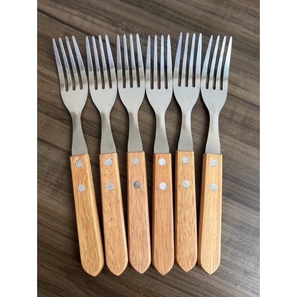 KIT JOGO 6 GARFOS INOX COM CABO DE MADEIRA Ref. CTO0464A