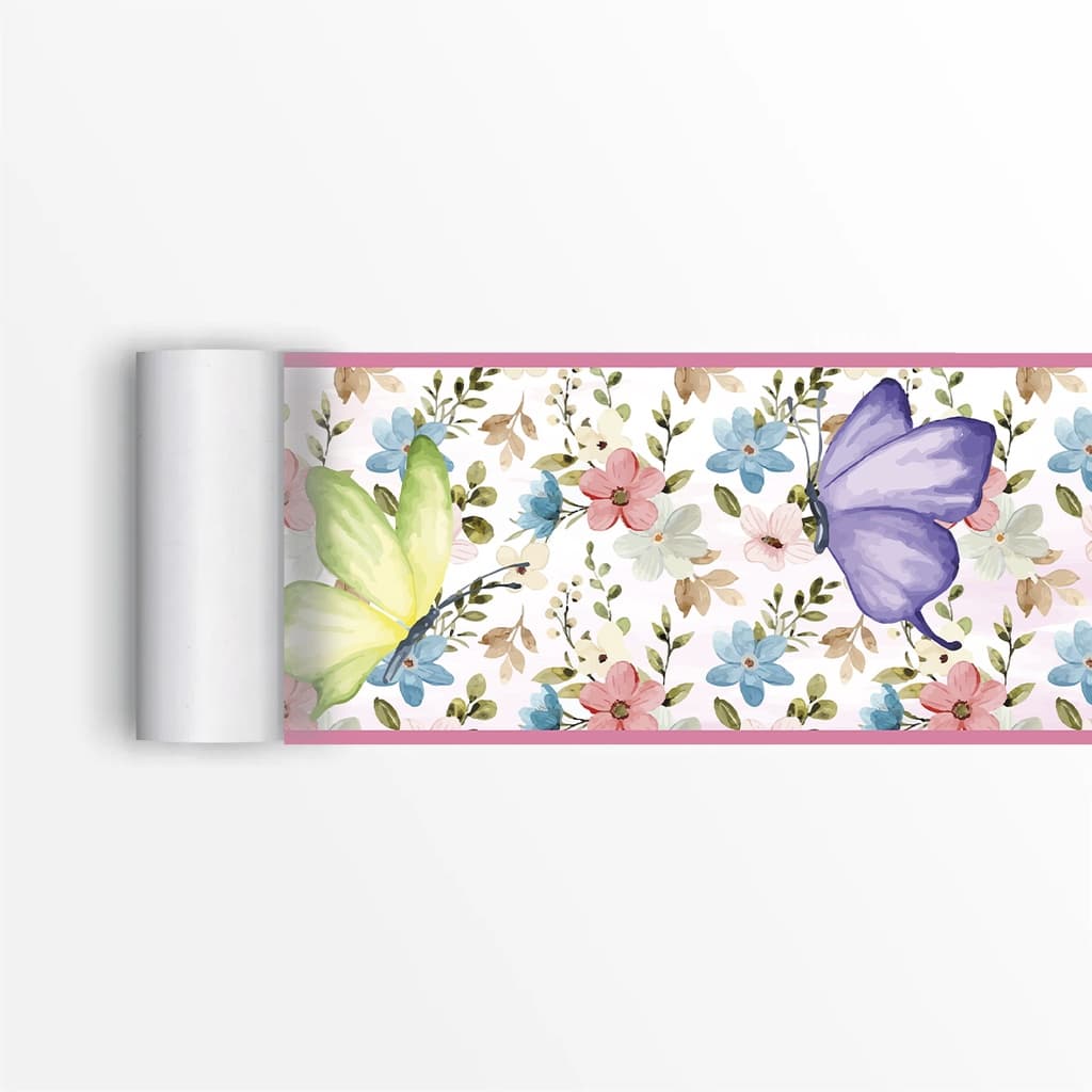 Faixa Decorativa Adesiva Floral Papel De Parede Borboletas