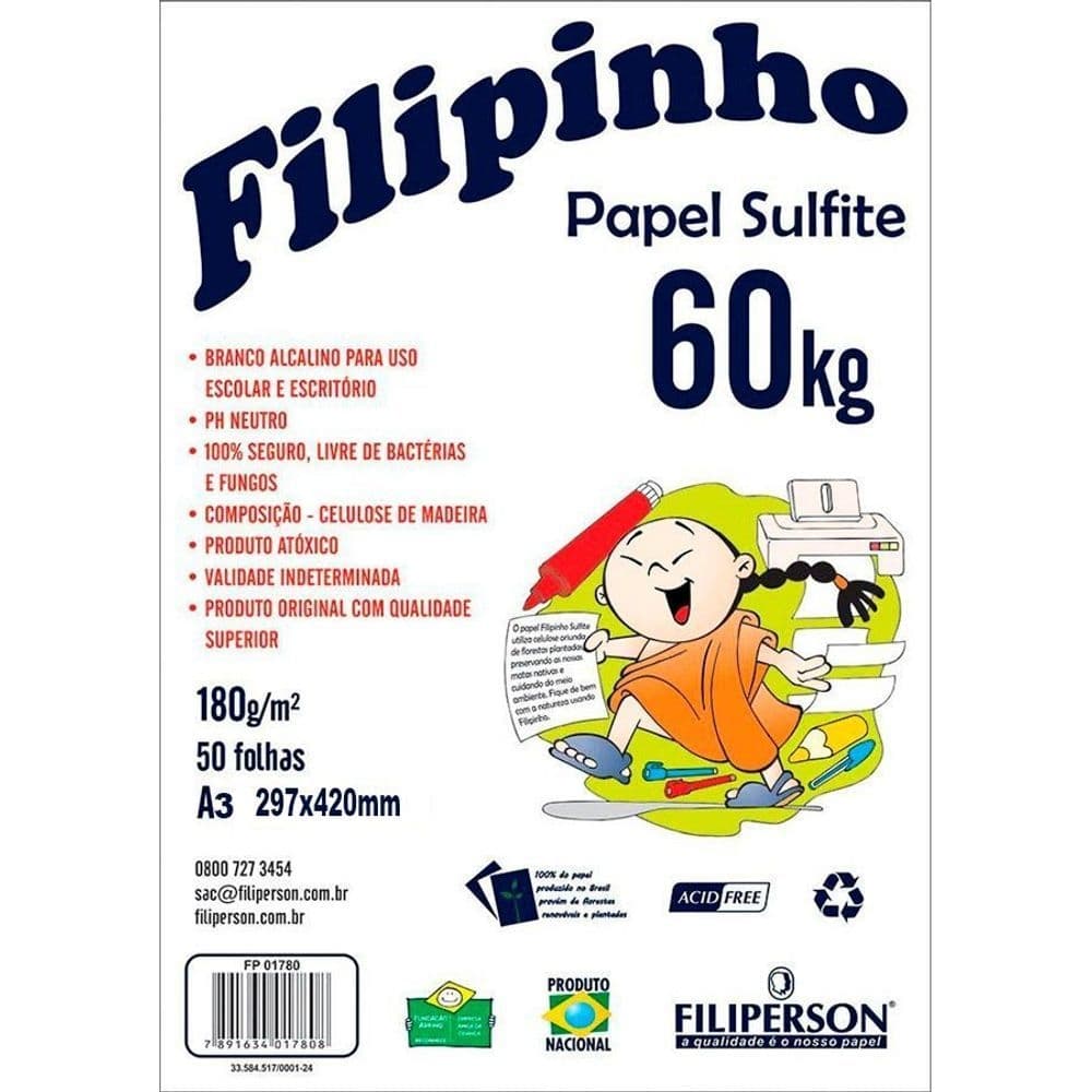 PAPEL SULFITE A4 50 FOLHAS 180G FILIPINHO - FILIPERSON