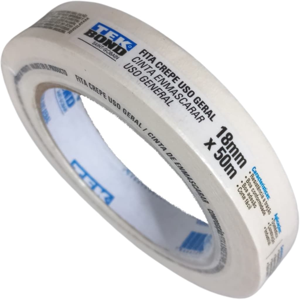 Fita Adesiva Crepe Uso Geral Resistente 18mm x 50m Tekbond