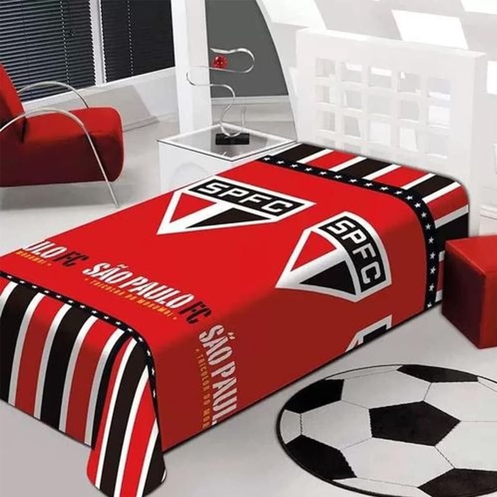 Manta Microfibra Antialergico Solteiro Time  São Paulo Tricolor Jolitex