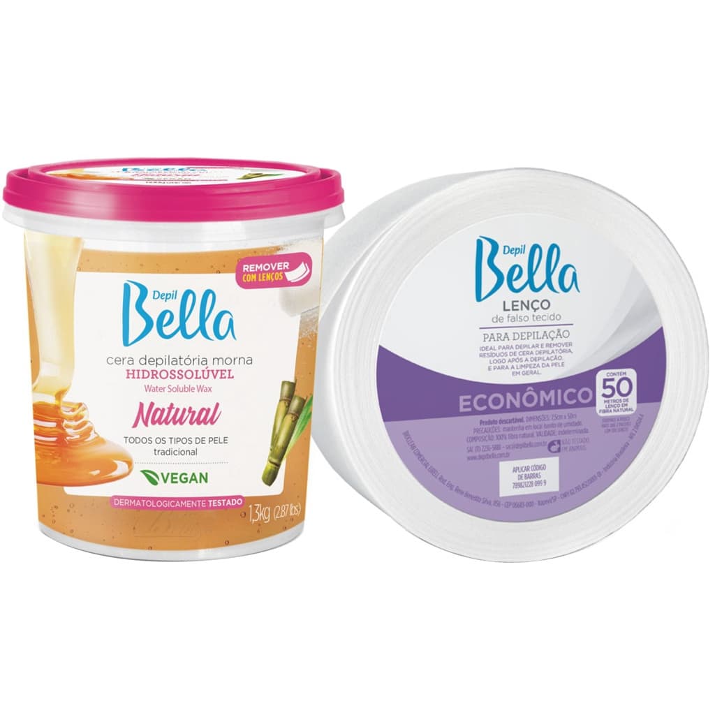 CERA HIDROSSOLUVEL DEPIL BELLA 1,3KG NATURAL COM PAPEL