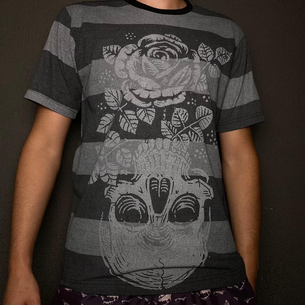 Camiseta Casual Estampada Camisa Casual Básica  Caveira Floral 100%algodão  fio 30.1 gola redonda