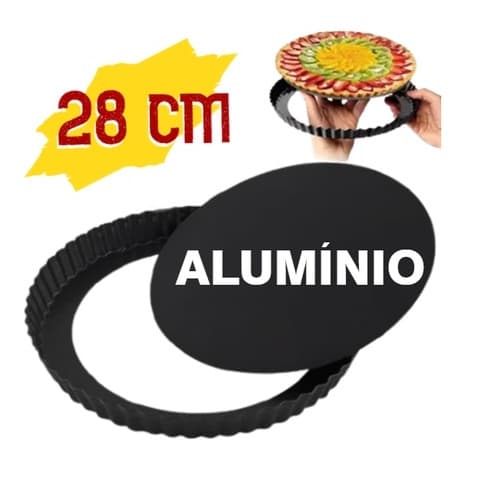 Forma Torta 28cm Teflon Alumínio Antiaderente Fundo Removível Crespa Quiches Canelada