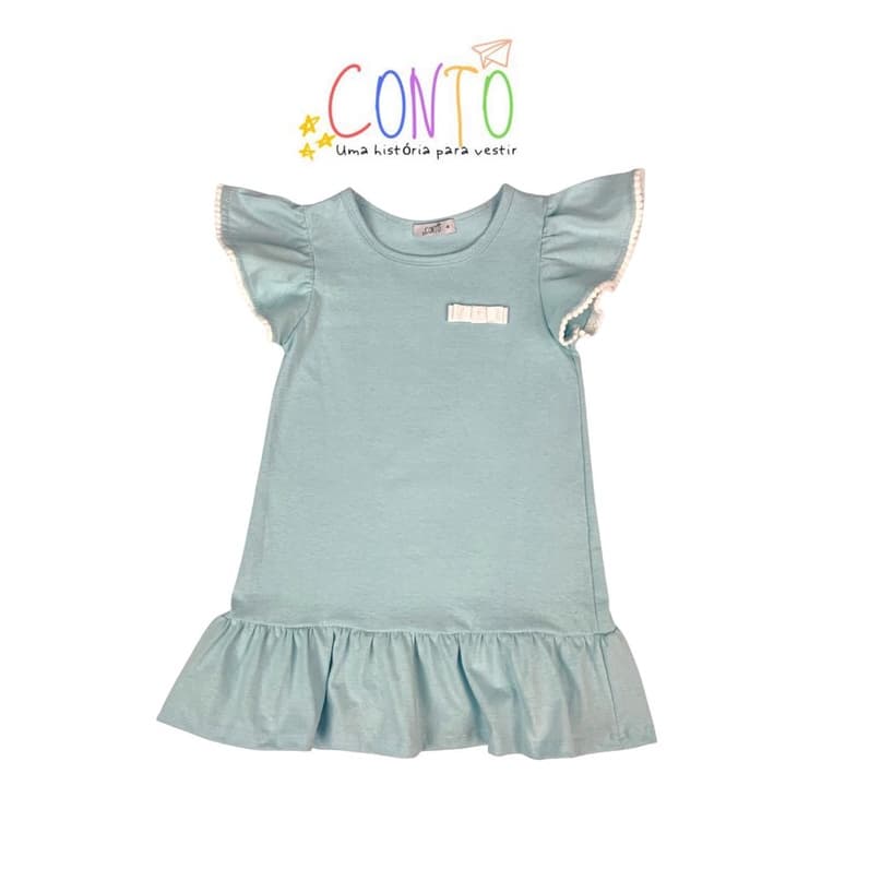 Vestido infantil menina roupa menina malha azul bebe