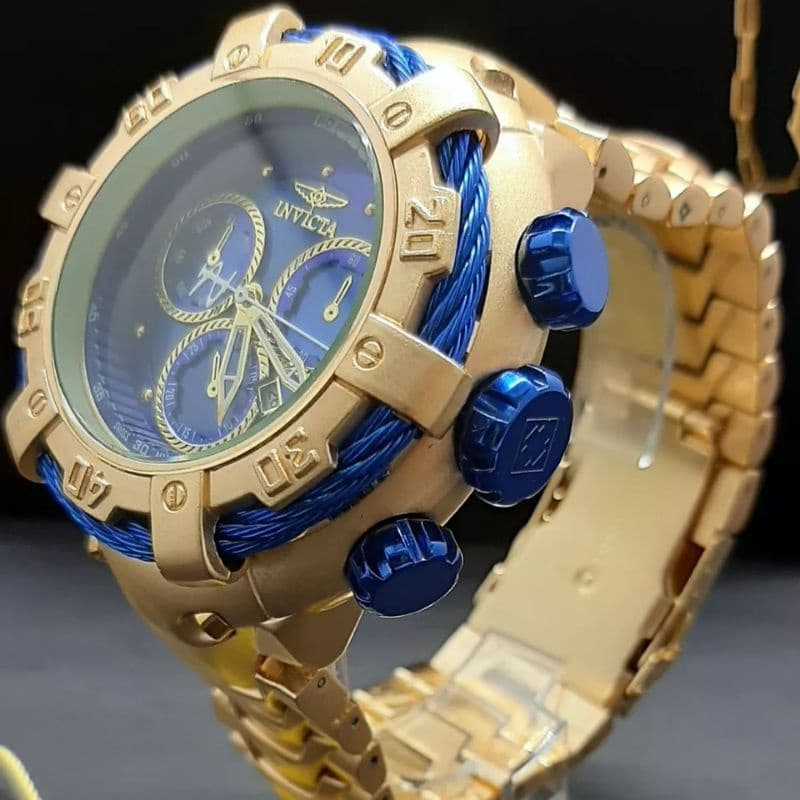Relogio de luxo dourado aço Bolt zeus