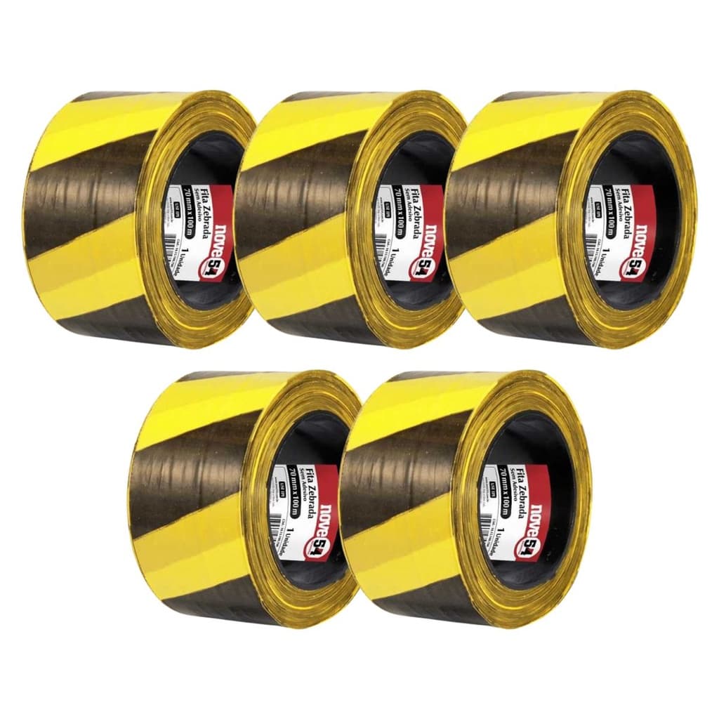 Kit 5 Fita Zebrada sem Adesivo 70mm x 100m - Nove54