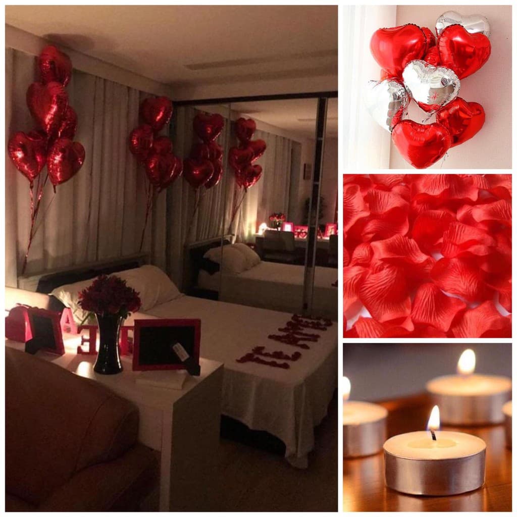 Kit Romântico 12 Balão Coração + 600 Pétalas + 10 Velas Rechaud
