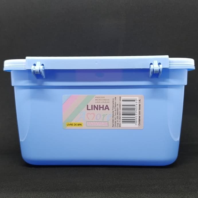 Pote plástico organizador de 1400 ml Linha Amore Uninjet c/ trava Cores: azul ou rosa