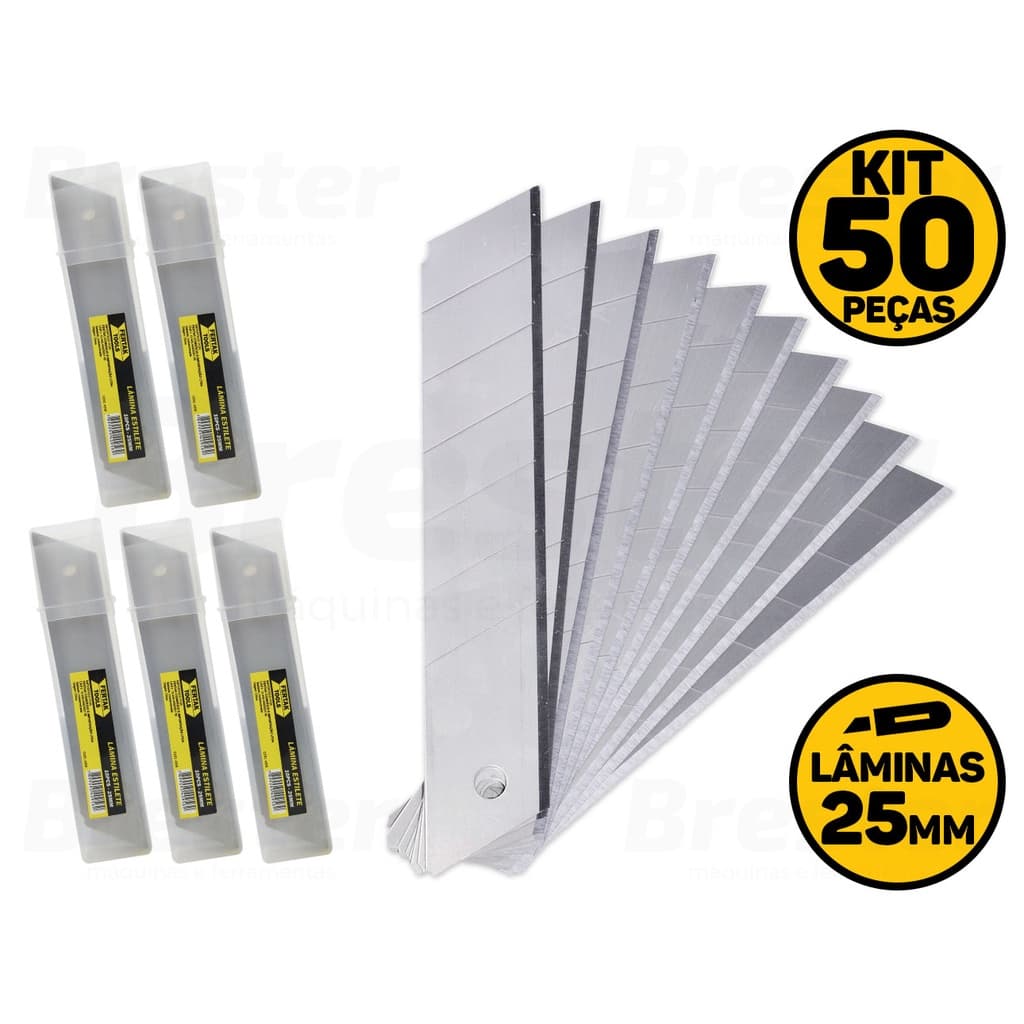 Kit Jogo Lamina Para Estilete Larga 25mm Com 50 Peças Fertak 4208