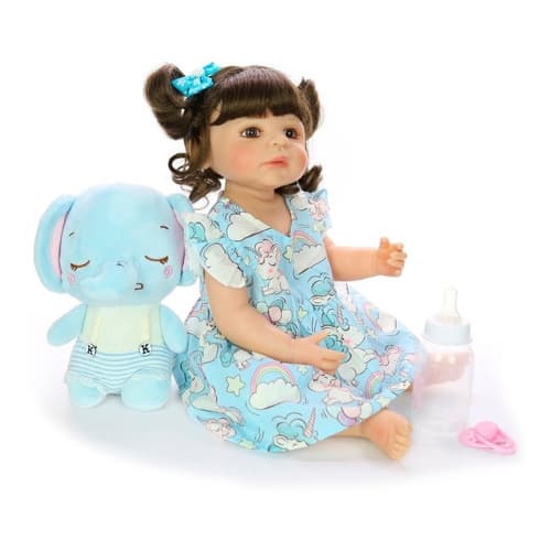 Boneca Bebê Reborn 100% Silicone Pode Da Banho 55cm Duda