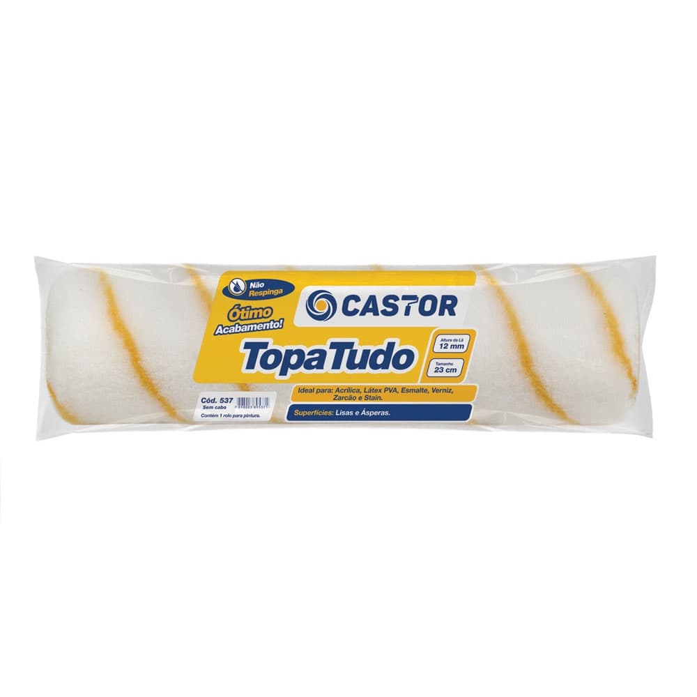 Rolo para pintura Lã Topa Tudo 12MMx23CM s/cabo - Castor