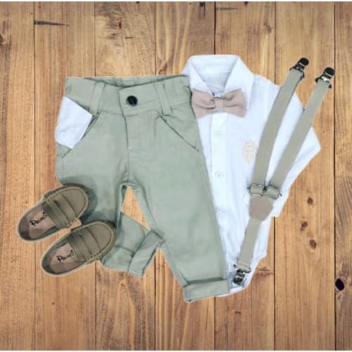 Roupa Masculina Infantil Conjunto Social Batizado Bege Menino Bebê Promoção P ao 3