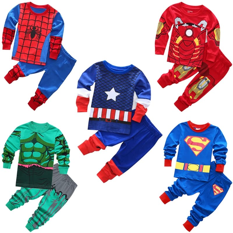 Vingadores Homem Aranha Homem de Ferro Terno Meninos Primavera Outono Manga Longa Algodão Conjunto de Pijamas Crianças
