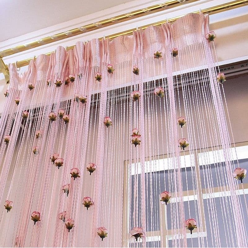 Rosa Flor Romântica Pastoral Divisor De Cortina De Linha Sala De Estar Cortinas De Cordas Loja Decoração