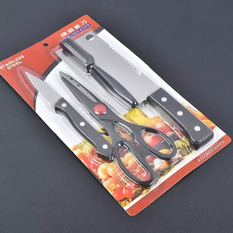 Faca de Cozinha Barata Kit 4 peças Faca de Bife e Legumes Navalha Ponta Afiada Borda Reta Artesanal Aço Damasco Faca de Chef