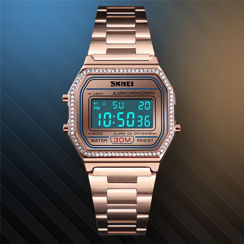 Relógio Skmei Feminino Digital Led À Prova D 'Água Com Mostrador Strass / Cronógrafo / Alarme
