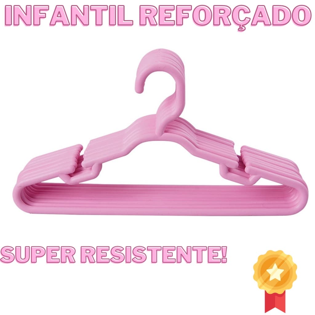 50 Cabide Infantil Reforçado Rosa 8mm - Cabide Super Resistente