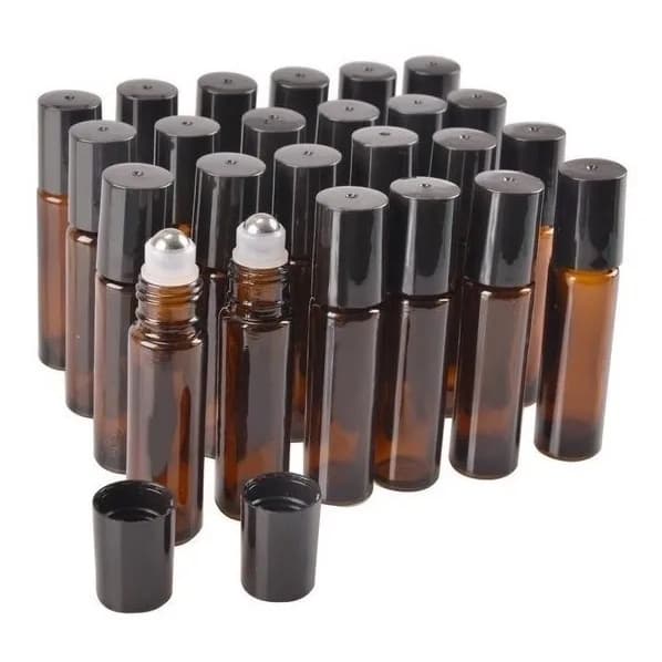 kit 10 Frasco vidro rollon 3ml ambar tampa preta