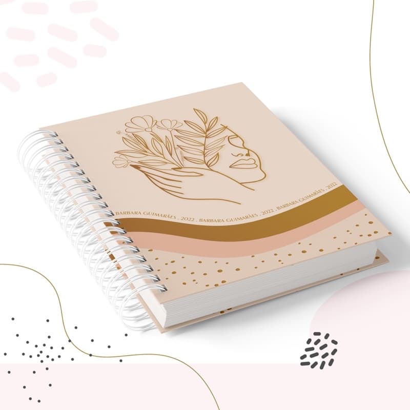 Caderno pautado Boho line Mulheres A5 personalizado Coleção 2026 Bege 100 e 200 Folhas