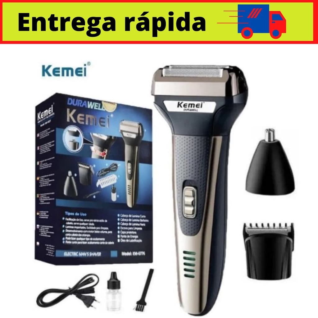 Barbeador Elétrico 3 em 1 kemei KM 6558/KM-6776 Recarregavel