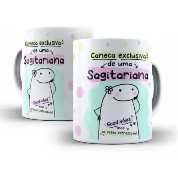 Caneca Cerâmica Branca Signo Sagitário Signos Sagitariana
