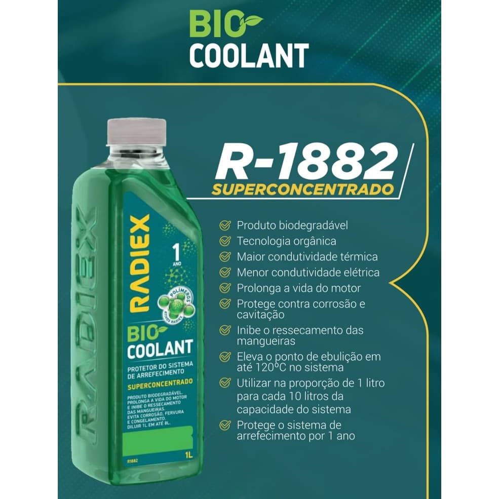 BIO COOLANT Radiex – Protetor do Sistema de Arrefecimento | 1L | Superconcentrado Verde