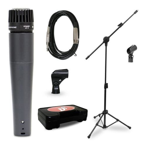 Microfone dinâmico Arcano Renius-7 XLR-P10 + Pedestal PMV-100-Pac
