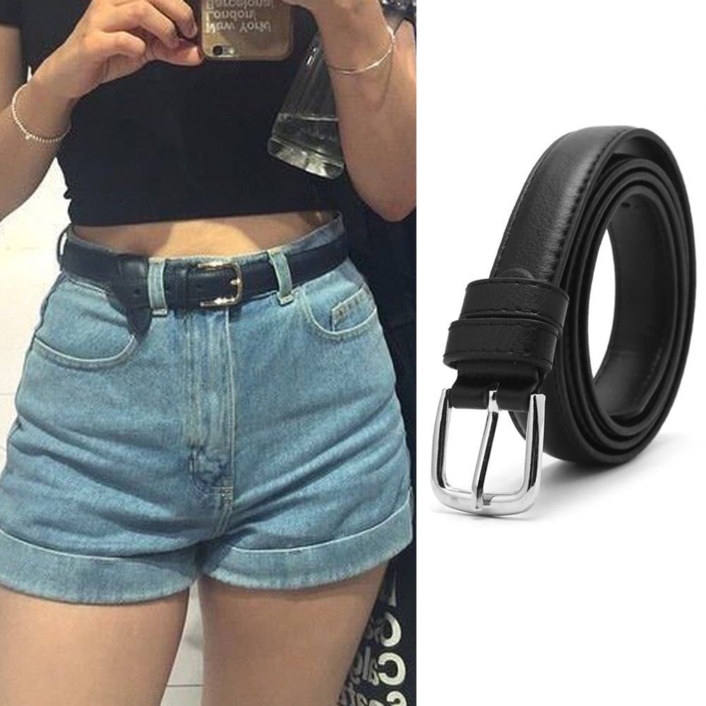 Moda Unissex PU Couro Pin Fivela De Cinto Casual Preto Cós Cintos