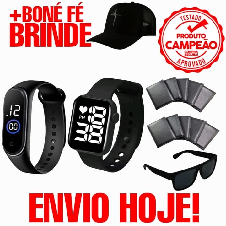 Kit Masculino 1 Relogio digital 1 relogio Esportivo + 1 boné de Brinde Oculos e Carteira Promoção Pronta Entrega