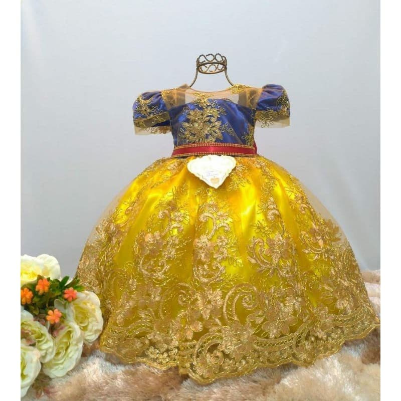 Vestido de luxo infantil Branca de neve festa realeza