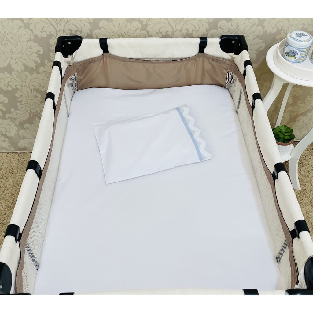 Jogo de Lençol Para Berço Desmontável 2 Pçs - 200 Fio c/ Elástico - Chiqueirinho Camping - Menino
