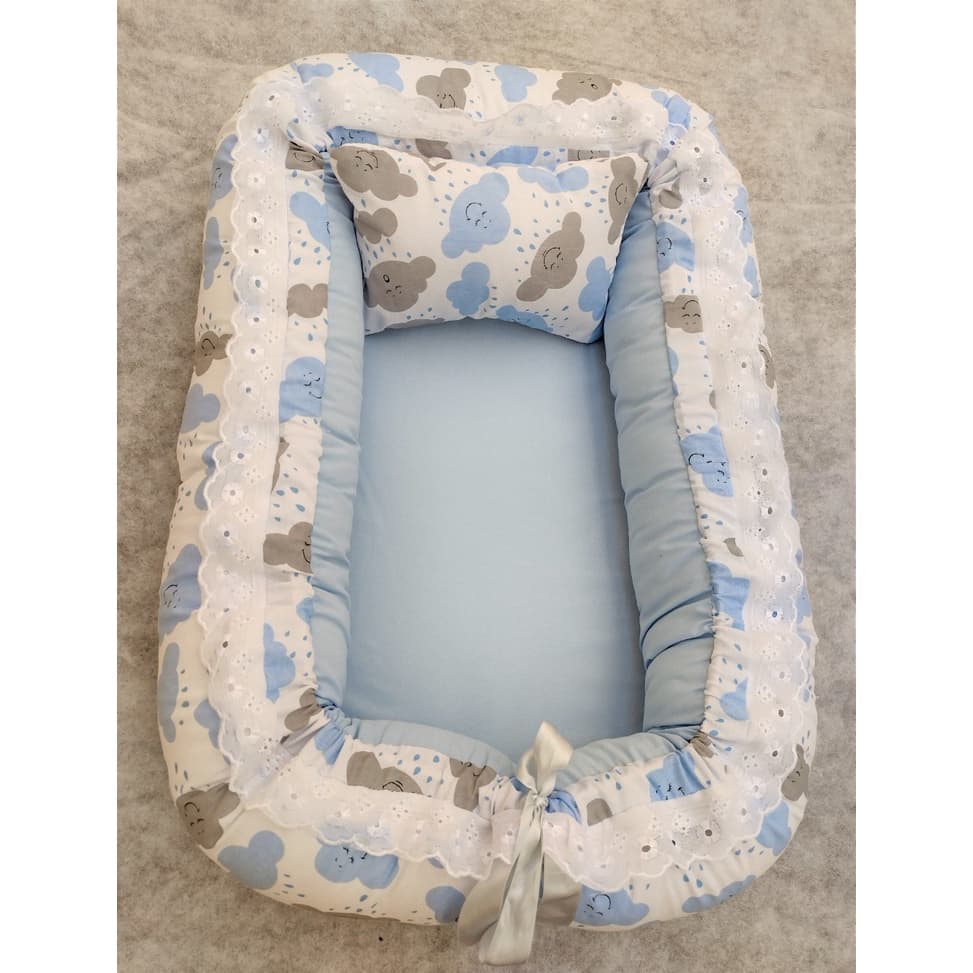 Ninho Redutor Berço Bebê Grande Chuva de Amor Azul Bebê com zíper Algodão