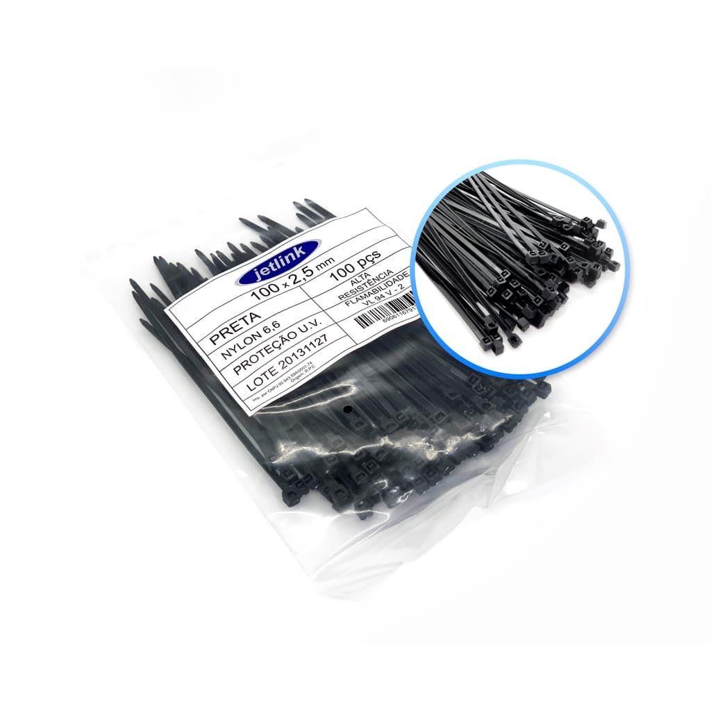 Abraçadeiras de Fixação Nylon Cinta Plástica 100 Un 2,5 Mm X 100 Mm