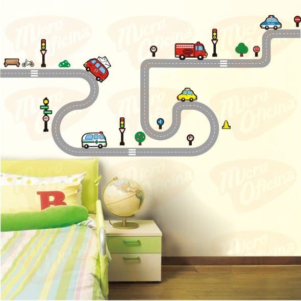 Adesivo de parede decorativo pista carrinhos meninos carros bebe cidade