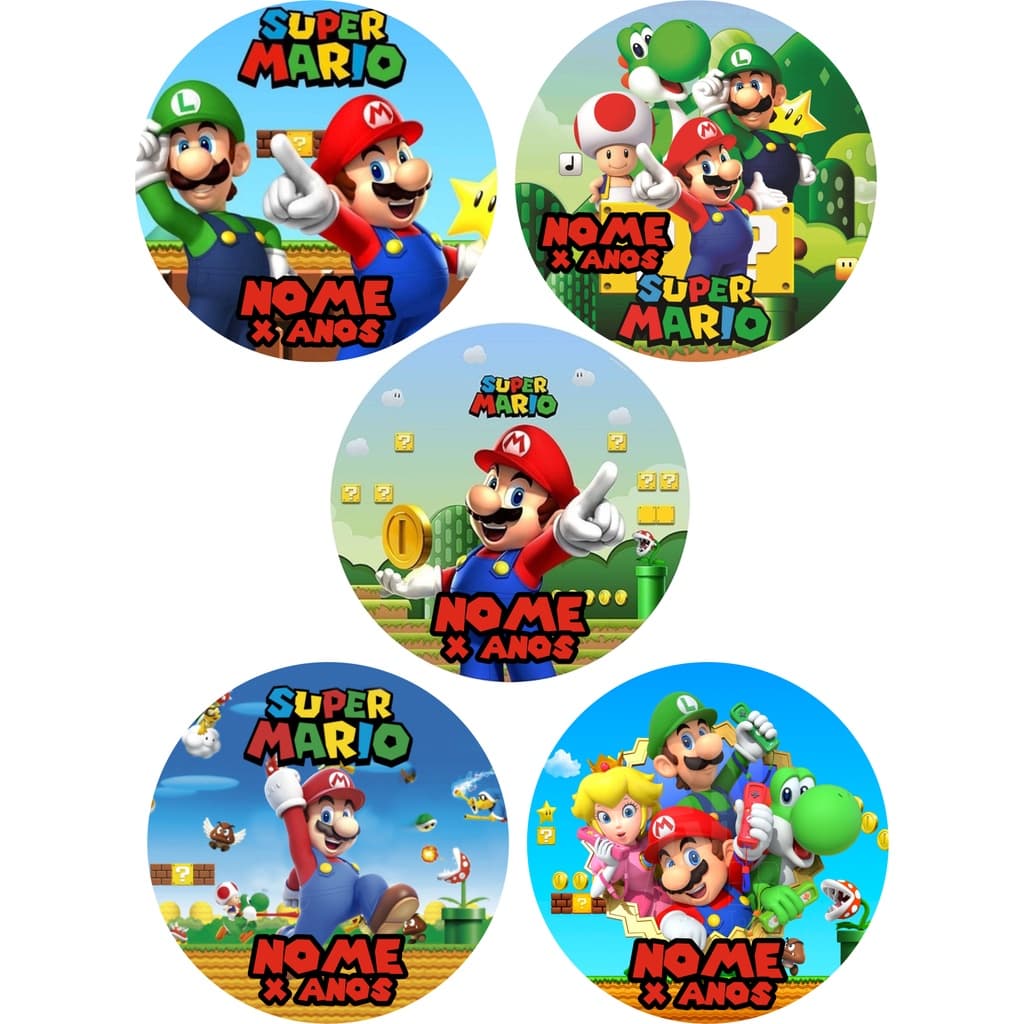 Adesivos Papel Fotográfico 3cm x 3xm Super Mario Personalizado