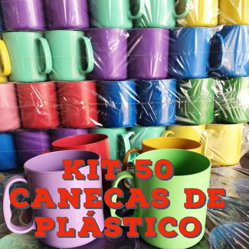 kit 50 Canecas coloridas de plástico
