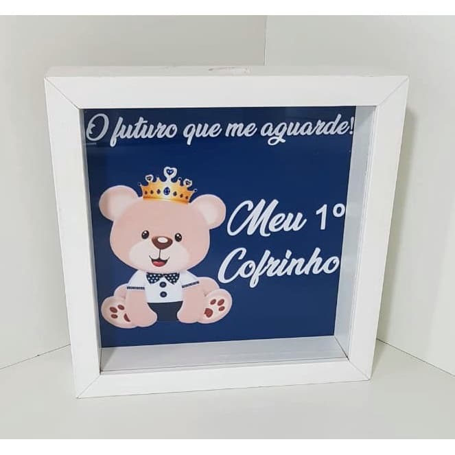 Quadro COFRE com frase: "O FUTURO QUE ME AGUARDE - MEU 1° COFRINHO" 23x23cm
