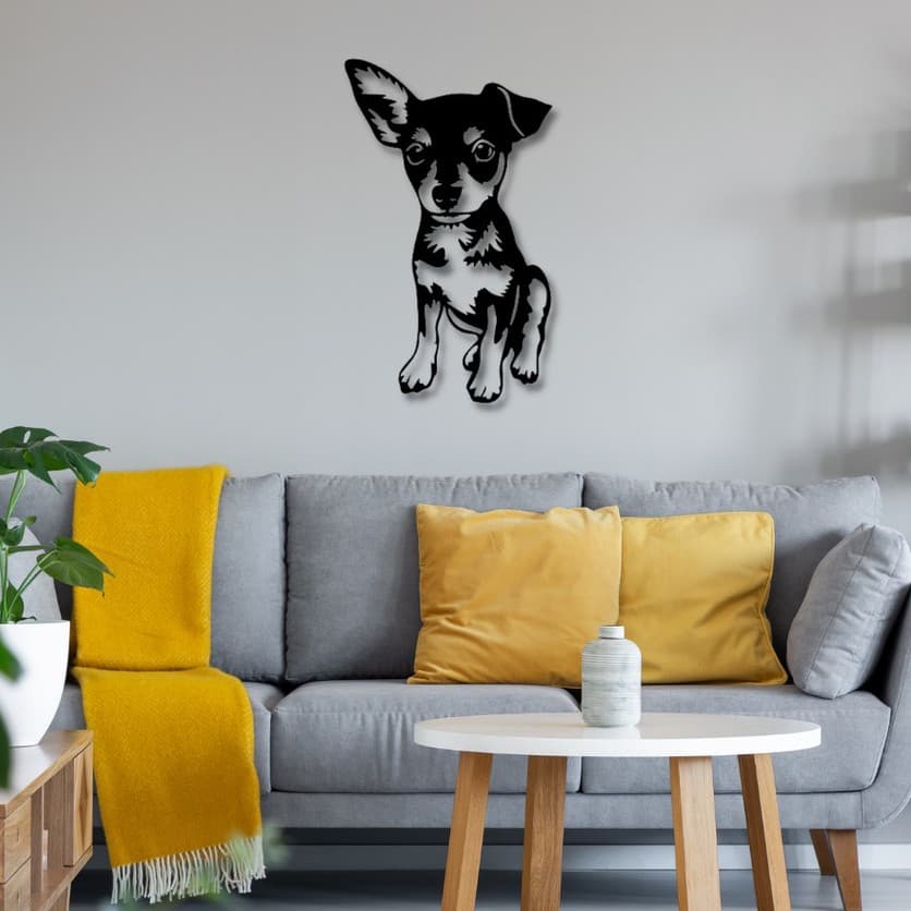 Quadro Decorativo MDF Cachorro Chihuahua Aplique de Parede Vazado para Decoração