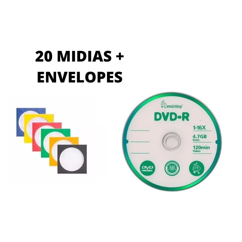 20 Mídia Dvd-r Virgem Smartbuy+20 Envelopes Papel C/visor