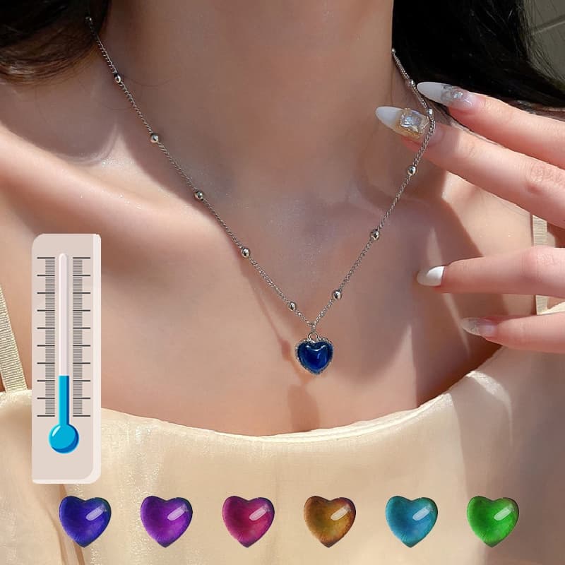 Mulheres Moda Criativa Temperatura Mood Sensível Mudando A Cor Do Coração Colar De Pingente/Romântico Elegante Clavícula Cadeia/Namoradas Presentes Jóias Acessórios