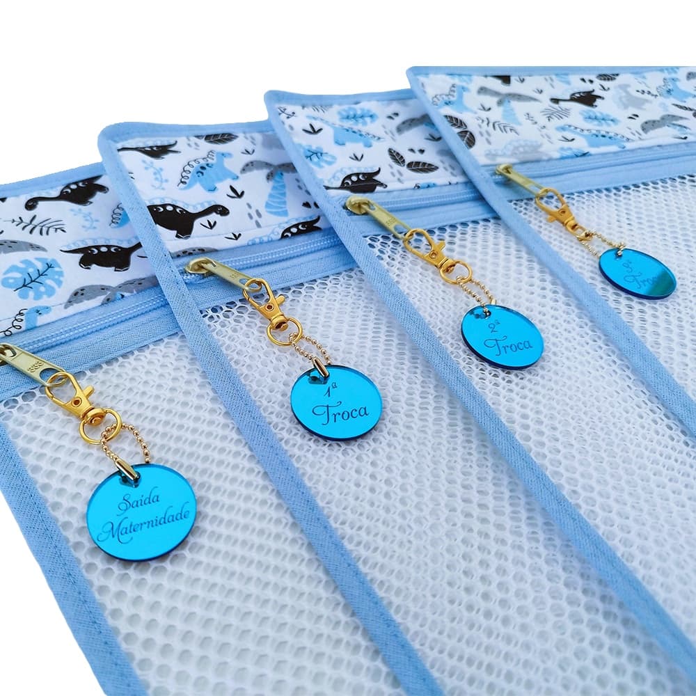 Saquinho Maternidade Organizador Kit com 6 Unidades Para Bolsa Maternida Pingente Azul