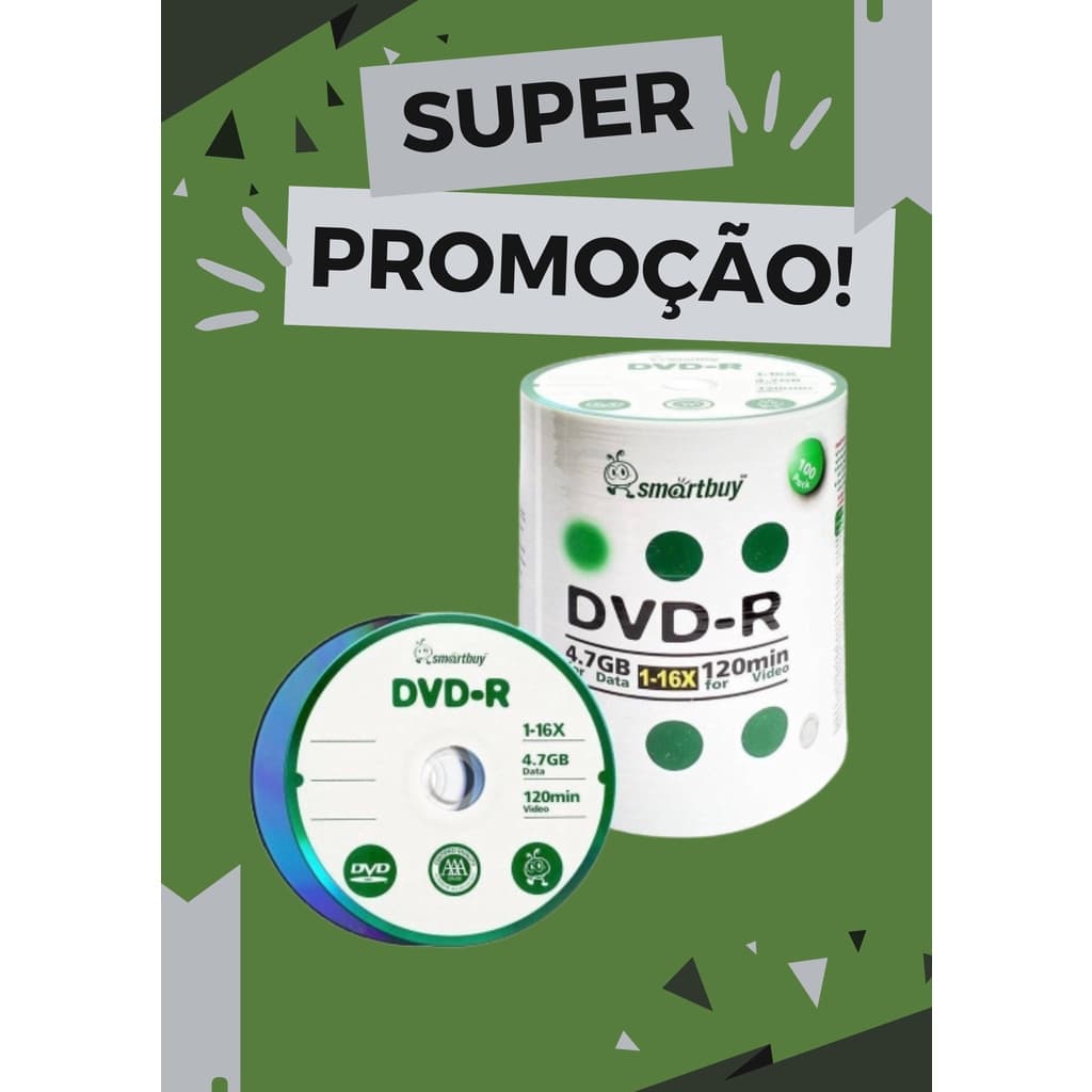 100 Midia Dvd Virgem Smartbuy Verde 4.7Gb 120min Jogos Ps2 Ritek Promoção! Ads