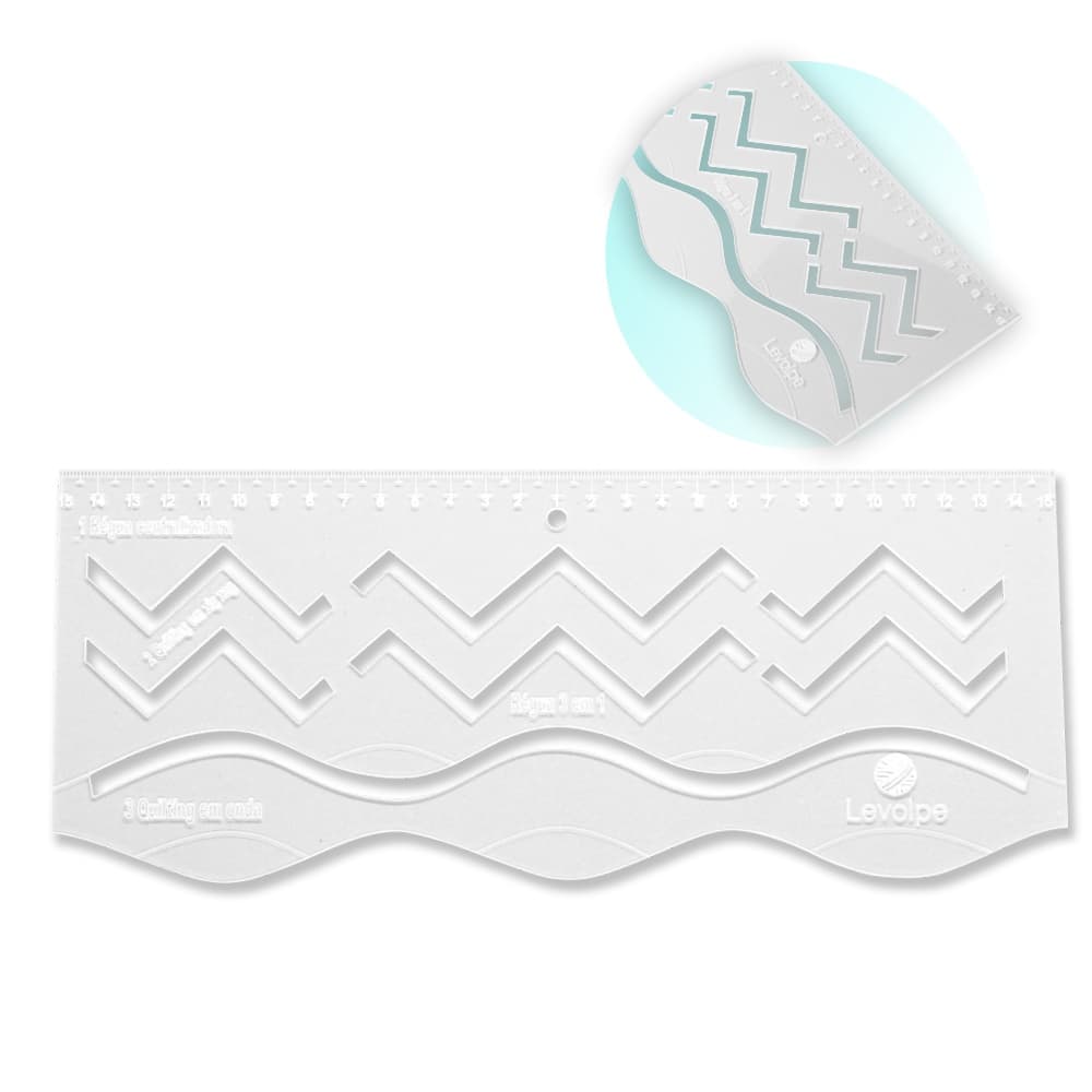 Régua Gabarito Quilting 3 Em 1 Ondas Zigzag Centralizadora Transparente