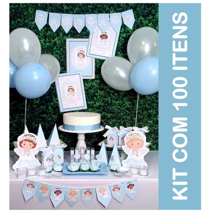 Batizado Menino 100 itens Decoração festa