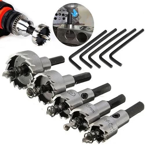 Kit 5 Brocas Serra Copo Furar chapa Metal Aço Ferro 16 a 30mm jogo ferramentas completo